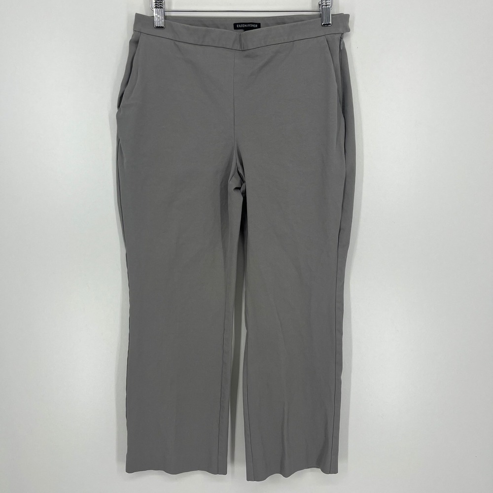 Eileen Fisher Womens Grey Organic Cotton Stretch Side Zip Straight Leg Pants 6